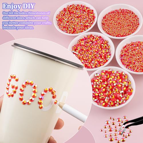Image of 25000Pcs Resin Rhinestones for Crafting, Red AB 2-6mm Mixed Sizes Non Hotfix Flatback Gems with 1Pcs Glue, Bedazzling Crystal for DIY Craft Clothing Mugs Tumblers Shoes Fabric Decor Nail Art