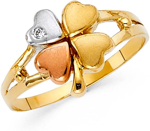 Sonia Jewels 14k Yellow White and Rose Three Color Gold Cubic Zirconia CZ Fashion Anniversary Clover Ring