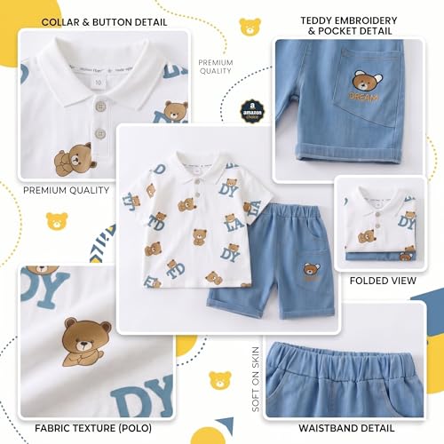 Image of Krishn Creations Kids Clothes for Boys | Cotton Printed Half Sleeve T-shirt and Shorts Baby Boy Dress | Casual Wear Kids Clothes
