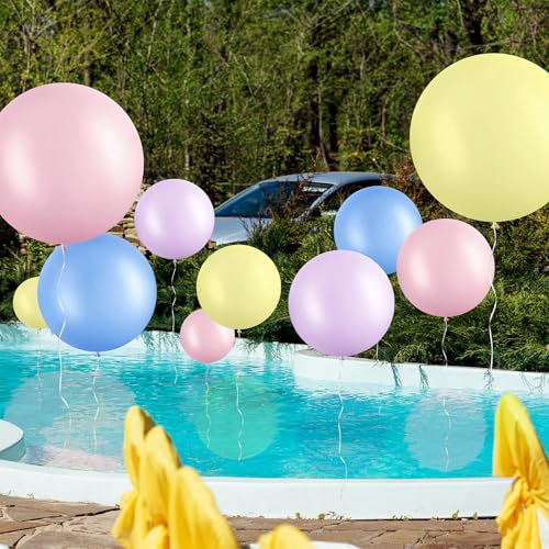 Image of Gejoy 24 Pcs Pool Giant Balloons 36 /24 /18 Inch Jumbo Large Big Latex Balloons Bulk with Ribbon for Pool Decorations Garland Arch Wedding Birthday Supply, Needs to Be Filled with Helium(Pastel)