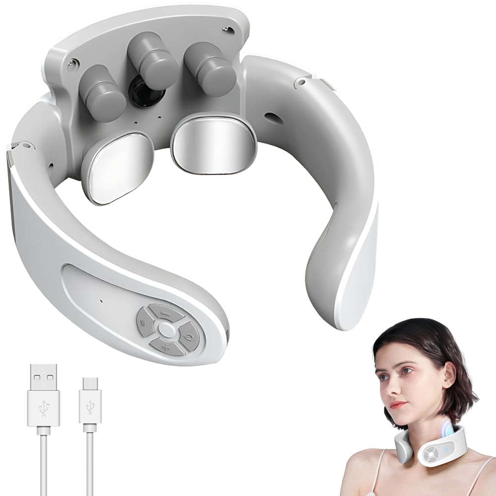 Elektrische Nackenmassagegeräte, HOVCEH 3D Ergonomie Nackenmassagegerät mit Wärme 5 Modi Intelligente Stimme Ergonomie Nackenmassagegerät mit 42°C Wärmetherapie,Kabellos Tragbares Massagegerät Nacken