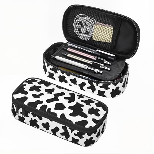 GOWRACOG Cow Spots Black White Cow Pattern Pencil Case for Boy Girl Teens Big Capacity Black Pen Bag with Zipper Organizer For Home Desk Office School Cosmetic Makeup Bag