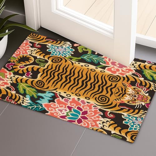 Soft Boho Tibetan Tiger Print Area Rug, Machine Washable Non-Slip
