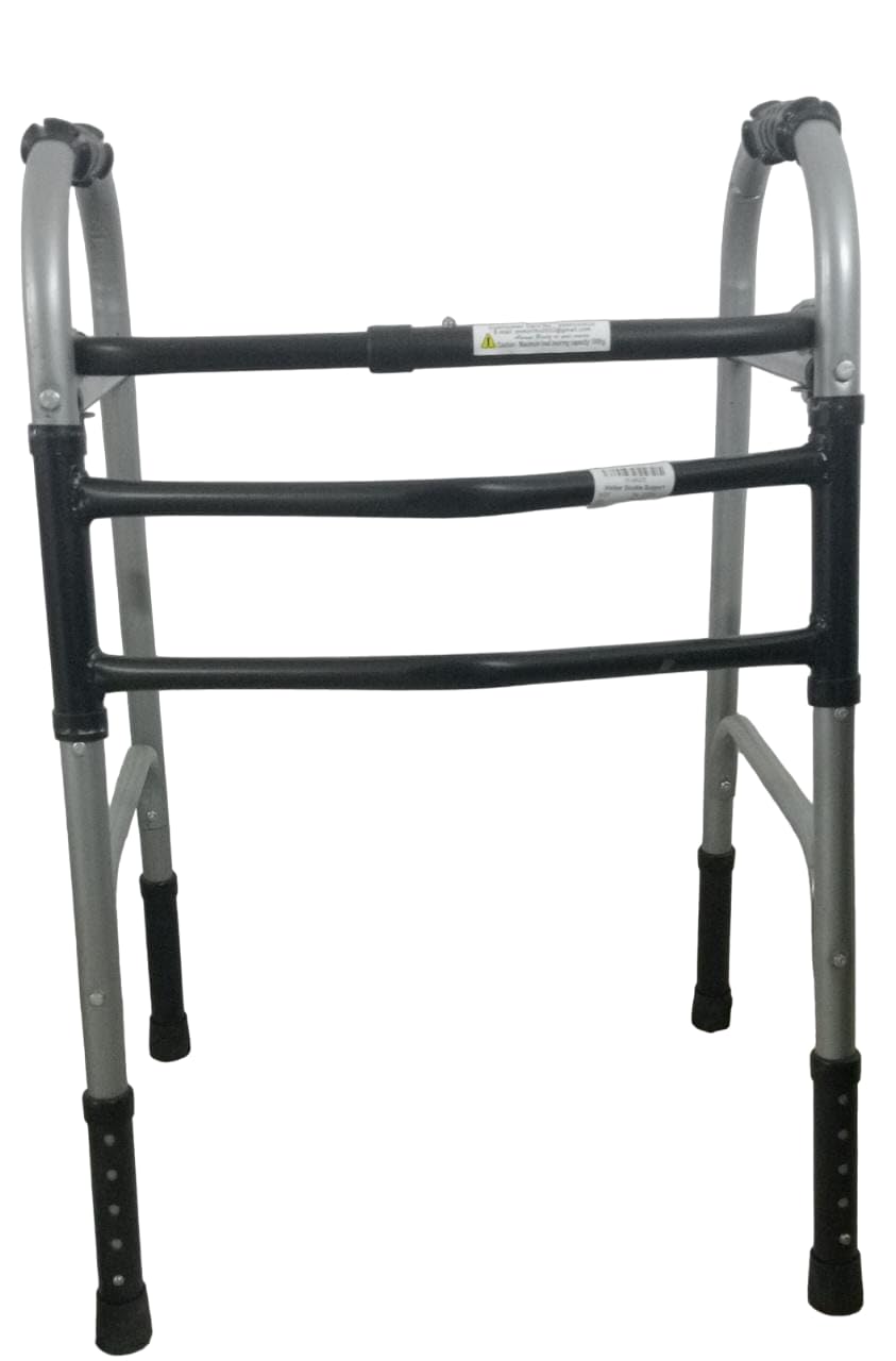 WALKER FOLDING ANM, Portable & Lightweight Height Adjustable Walker Suitable for Seniors, Adult, Disabled Patients (SILVER BLACK).