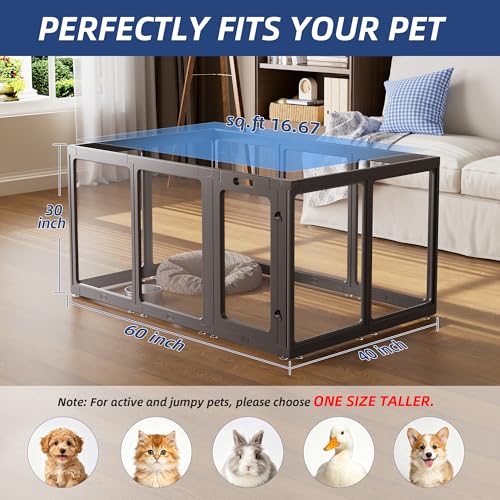 Image of Clear Acrylic Dog Playpen Indoor, Puppy Cat Small Pet Play Pen, Pet Cat Playpen for Rabbits, Dog Fence Crate Kennel Whelping Cage (30 inch, Black, 10 Panel)