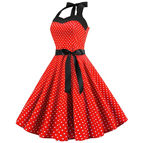 Odizli Rockabilly Kleider Damen Vintage 50er 60er Jahre Retro Petticoat Kleid Neckholder Polka Dot Sommer Swing Hochzeitsgast Festlich Partykleid...
