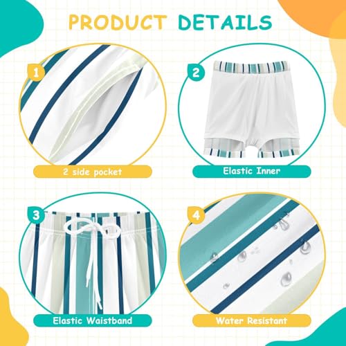 GuoChe Boys Swimwear Trunks Youth Quick Dry Elastic Inseam Board Shorts with Pocket Colored Stripes4