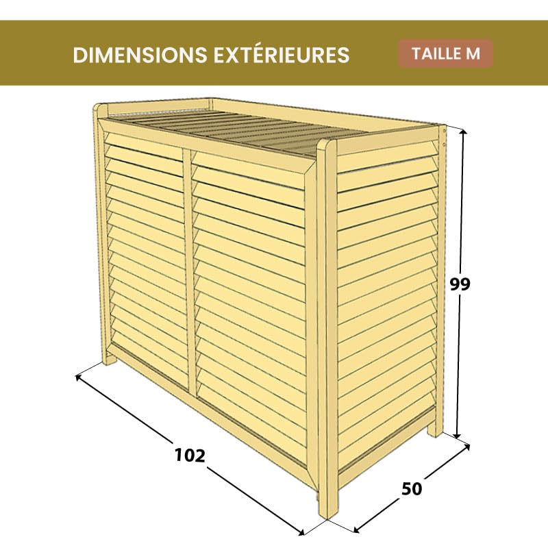 Cache Climatiseur Extérieur Bois Pivert - Caisson pour Climatisation, Pompe à Chaleur - Protection, Atténuation du Bruit, Montage Facile - Conception Française - Couleur Miel