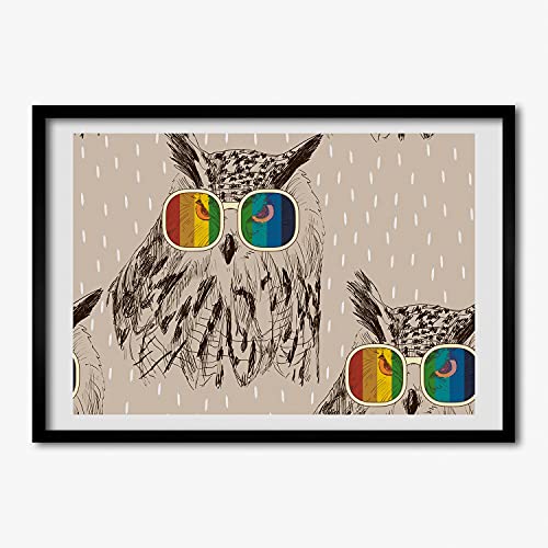 Chouettes dans des verres cadre photo 70x50 cm pour habiller un mur vide sans effort