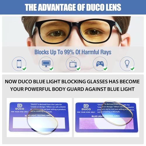 Image of DUCO Blue Light Glasses for Kids Boys Girls Blue Ray Blocking Glasses Cute Computer Gaming TV Glasses (Black /Red)