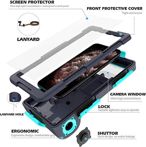 Image of feily Polycarbonate Professional 50ft Diving Phone Case For All Samsung iPhone Series, Universal Waterproof Cell Phone Cover For Outdoor Surfing Swimming Snorkeling Photo Video (Black-Blue)