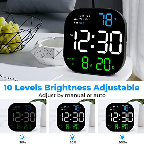 Szelam Digital Wall Clock Large Display, 10.5” Led Digital Clock With Date And Temperature, Auto Dimming, Day Of Week, With Remote Control, Perfect For Home Office Living Room(Mixed Color) #TOP2