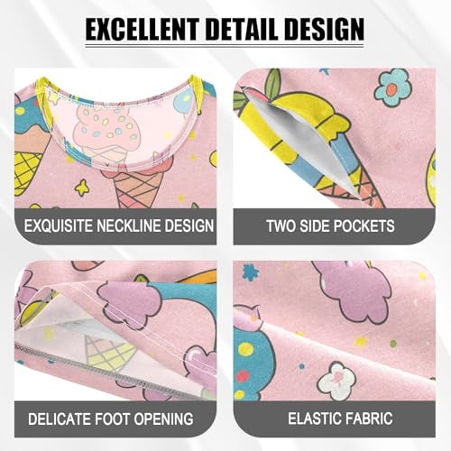 ALAZA Rainbow Ice Cream Flower Floral Pajamas Short Sleeve 2 Piece Sleepwear Top and Bottom Pajama Set Unisex4