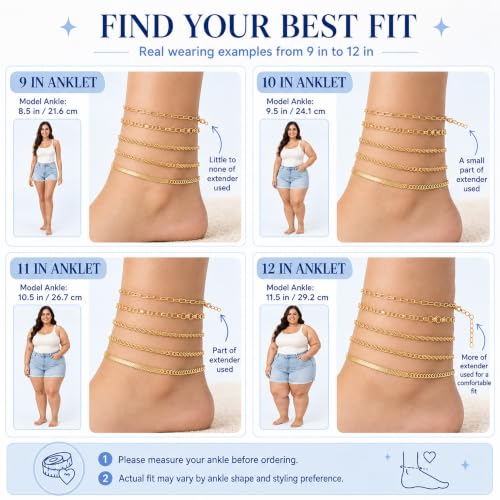 Image of AOZEL Gold /Silver Plated Anklet Bracelets for Women Waterproof Plus Size Cuban Link Chain Ankle Bracelet for Large Ankle 9-12inch