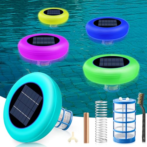 Solar Pool Ionizer Floating Water Cleaner and Keeps Water Clear, Chlorine Free and Eco-Friendly, Compatible with Fresh and Salt Water Pools & Spas (1, Colored Light)