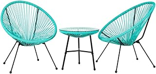 Conjunto de Terraza Juego de Muebles de Exterior de 3 Piezas Que Incluye 2 sillas y Mesa de Centro con Tapa de Cristal, Suite de jardín Moderno Juego de Bistro de jardín (Color : Green)
