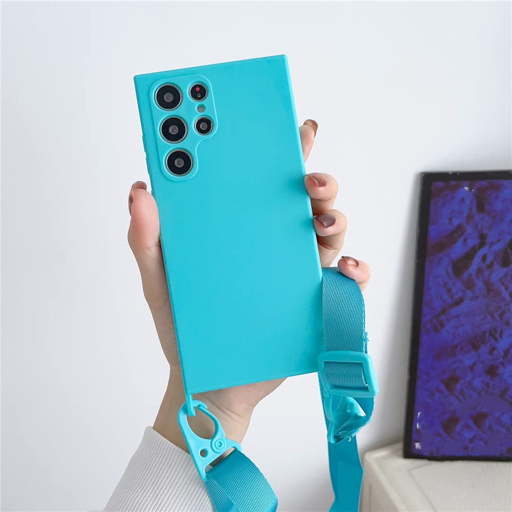 Coque silicone liquide bleu ciel avec cordon pour Samsung Galaxy A72 4G