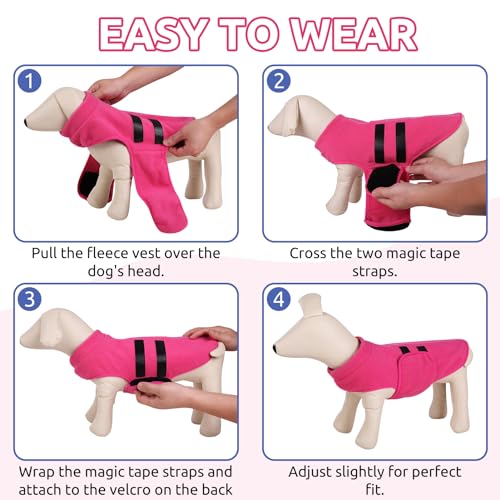 PUZAUKAL Hundepullover Fleece Weste Hundemäntel Winter Warmer Hundeweste für Kleine Hunde Weicher Fleece Hundejacke mit Geschirr Pullover für Mittel Großen Hund Katze-Rosa(XS)
