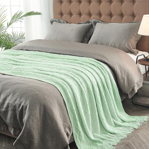 inhand Knitted Throw Blanket for Couch and Bed, Soft Living Room Home Decor Knitted Blanket with Tassel, Outdoor Lightweight Breathable Summer Blanket, Farmhouse Warm Woven Decorative, 50"x60"