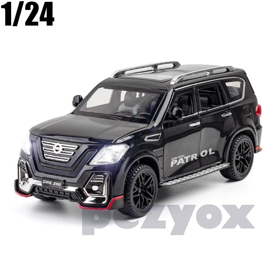 Image of 1 /24 Big Nissan Petrol Toy Car Metal Pull Back Diecast Car with Openable Door and Sound Light, Gifts Toys for Kids (Black)
