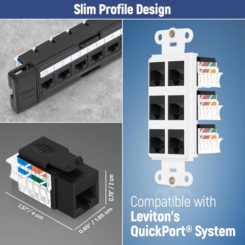 Image of Everest 45 Degree RJ45 Cat6A Keystone Jacks Slim Profile 50-Pack Black | Compatible with 45 Angled Speed Termination Tool - 45Term (B0BL3GS7ZY)
