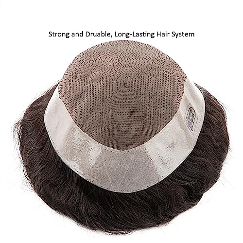 Toupee dla mężczyzn Tupecik dla mężczyzn Fine Mono tupecik z ludzkich włosów System wymiany z PU wokół dla mężczyzn naturalna linia włosów średnia gęstość trwała męska proteza włosów System wymiany wł