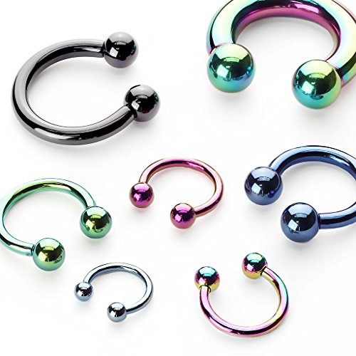 FIFTH CUE Titanium IP Over 316L Surgical Steel Circular Horseshoe Barbells w/Balls (Multiple Colors & Sizes)2