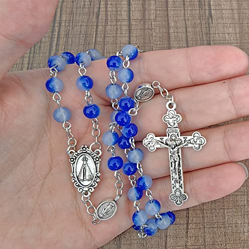 Rnivida Catholic Beads Rosary for Women, Miraculous Medal 6MM Beads Rosary Necklace with Virgin Mary Metal & Cross4