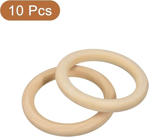 Miniatura 3 de uxcell 10 anillos de madera natural de 3.1 pulgadas (3.150 in), círculos de madera lisa sin terminar de 0.394 in de grosor para manualidades, tejer,