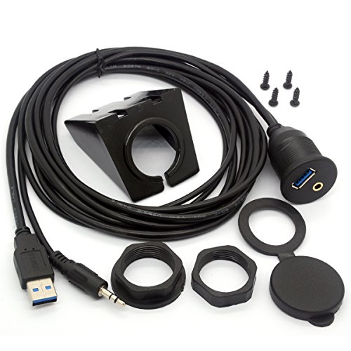 USB 3.0 cavo di montaggio a filo - USB 3.0 e 3.5mm Aux Extension Mount, Flush, Dash, Cavo di montaggio a pannello 1/8 AUX per il motociclo per barche di auto in bicicletta Stereo Android Wince GPS(2M)