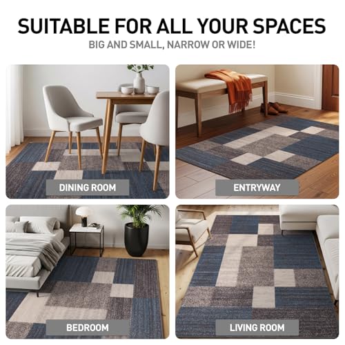 Tapete Decorativo Geometrico Azul Contemporáneo 160x221 cm miniatura 4