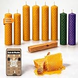 ME HECHIZAS TU® Kit Ritual Velas de Miel 100% Cera de Abeja | 8 Velas + Palo Santo | Abundancia Suerte y trabajo | 6 Miel 1 Verde 1 Morada | Incluye QR con Ritual Abundancia y Prosperidad Días 11 y 22