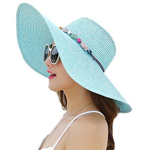 ECHERY Femmes de Large, Bord de Disquette Disquette Plage Chapeau Paille Pliable Pac Partie Jardin de Voyages Cap Cover