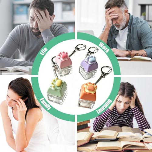 Image of Keyboard Fidget Toy, Four Key Mechanical Style Keychain with Snake Chain, Stress Relief Gadget for Office Workers and Students, Portable Anxiety Relief Tool for Commuting and Gaming