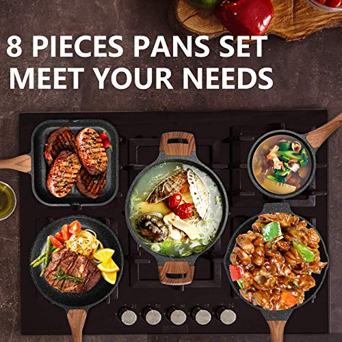 Image of ESLITE LIFE Nonstick Cookware Sets, 7 Pcs Ceramic Coating Pots and Pans Set Kitchen Cooking Set, Compatible with All Stovetops (Gas, Electric & Induction), PFOA Free, Cream