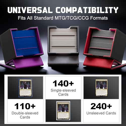 Image of Kabinka MTG Deck Box with Window, Commander Deck Box for Trading Cards, Holds 110+ Double Sleeved Cards, Fits TCG CCG EDH (Black)