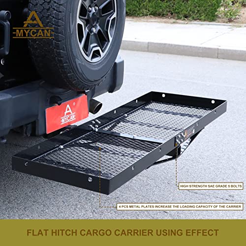 Mycan Hitch Mount Cargo Carrier, Trailer Hitch Cargo Carrier 60 X 20 Inch, Tray Hitch Carrier Weight Capacity 500 Lbs, Fits 2" Receiver Vehicles, Luggage Hitch Rack Is Compatible With Some Accessories #TOP6