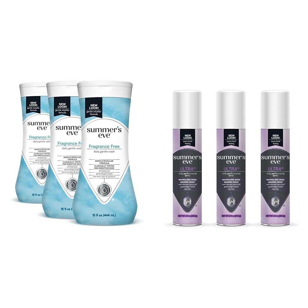 Summer's Eve Fragrance Free Gentle Daily Feminine Body Wash 3 Pack Ultra Daily Feminine Spray 2 oz 3 Pack