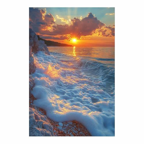 Décoration murale boho botanique pour chambre : affiche coucher de soleil orange et plage 70x100cm