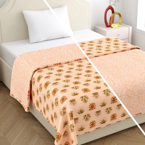 Image of Home Ecstasy 100% Cotton Mulmul Reversible Dohar for Single Bed 210 GSM (56 x 88 inches), Peach