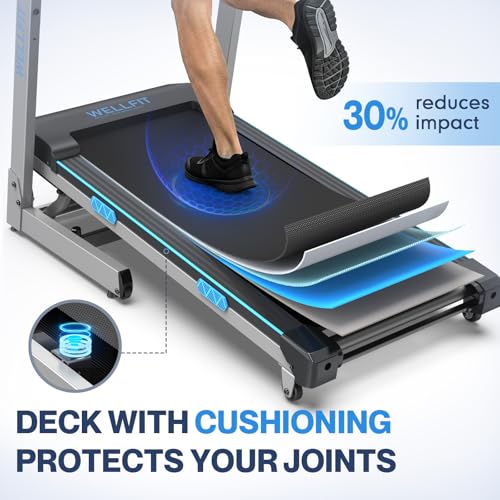 WELLFIT Home Treadmill with 15% Auto Incline,4.0HP Foldable Treadmill with 400LBS Weight Capacity, 1.0-8.7MPH, 18 * 43" Large Running Belt, 45dB Motorized Treadmill Cardio Training, 95% Pre-Installed - Image 5