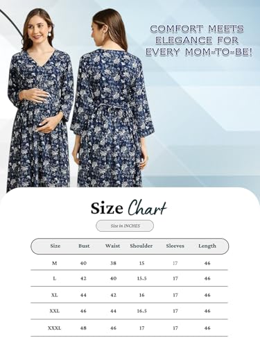 Image of MomToBe Women's Fit and Flare Calf Length Rayon Maternity Dress /Pregnancy Dress /Easy Breastfeeding Dress /Western Dress with Zippers for Nursing Pre and Post Pregnancy