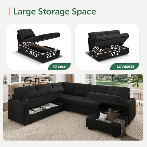 HONBAY Sectional Sleeper Sofa with Pull Out Bed, Sleeper Sectional Couch for Living Room, Sofa Bed with Storage Chaise - Thumbnail 3
