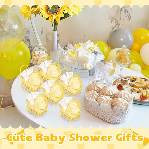 Image of Threehoney 12 Pcs Baby Shower Mini Carriage Decoration Yellow Bee Color Metal Wired Fillable Candy Stroller Baby Shower Table Centerpiece for Guest Gender Reveal Wedding Party Favor Gift
