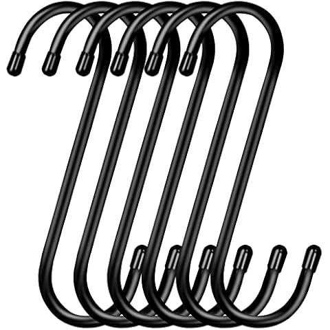 Dreecy 6 Inch Black Large SHooks for Hanging Clothes,Heavy Duty Thicker S Shaped Hooks for Hanging Plant Pans Jeans Towels Bags Cups Birdfeeder Extension S Shaped Hooks for Home,Kitchen,Garden,Patio Cover