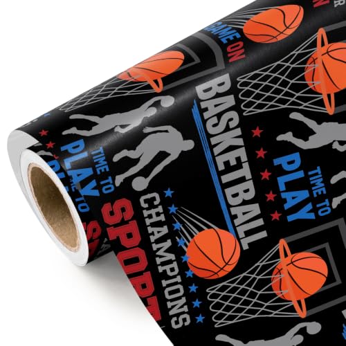 WRAPAHOLIC Basketball Wrapping Paper Roll - Mini Roll - 17 Inch x 16.5 Feet - Basketball Hoop and Player Sports Wrapping Paper, Perfect for Boys Birthday, Father’s Day, Sports Party, Team Gifts