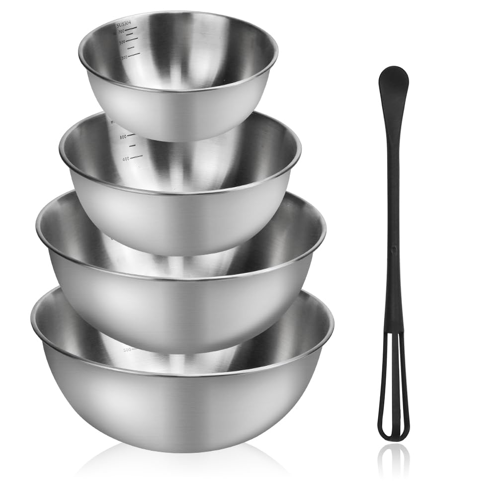 Enther & LIFEASE - Set di 6 ciotole in acciaio inox 304, resistenti, facili da pulire, salvaspazio e ideali per cucinare, cuocere, cuocere e insalate