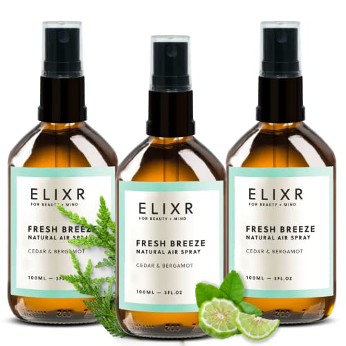 ELIXR Raumspray Fresh Breeze 3x 100ml I Zeder Bergamotte I mit 100% naturreinen ätherischen Ölen I Natürliches Raumduft Spray, Raumspray, Airspray