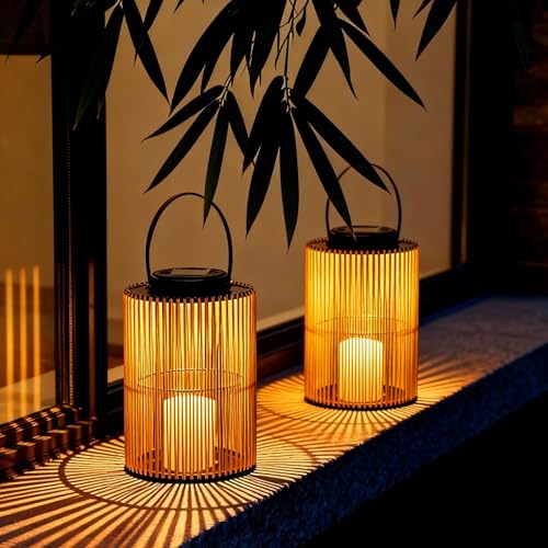 LEOKED Solar Lanterns Outdoor Waterproof, Imitation Candle Lantern in Boho