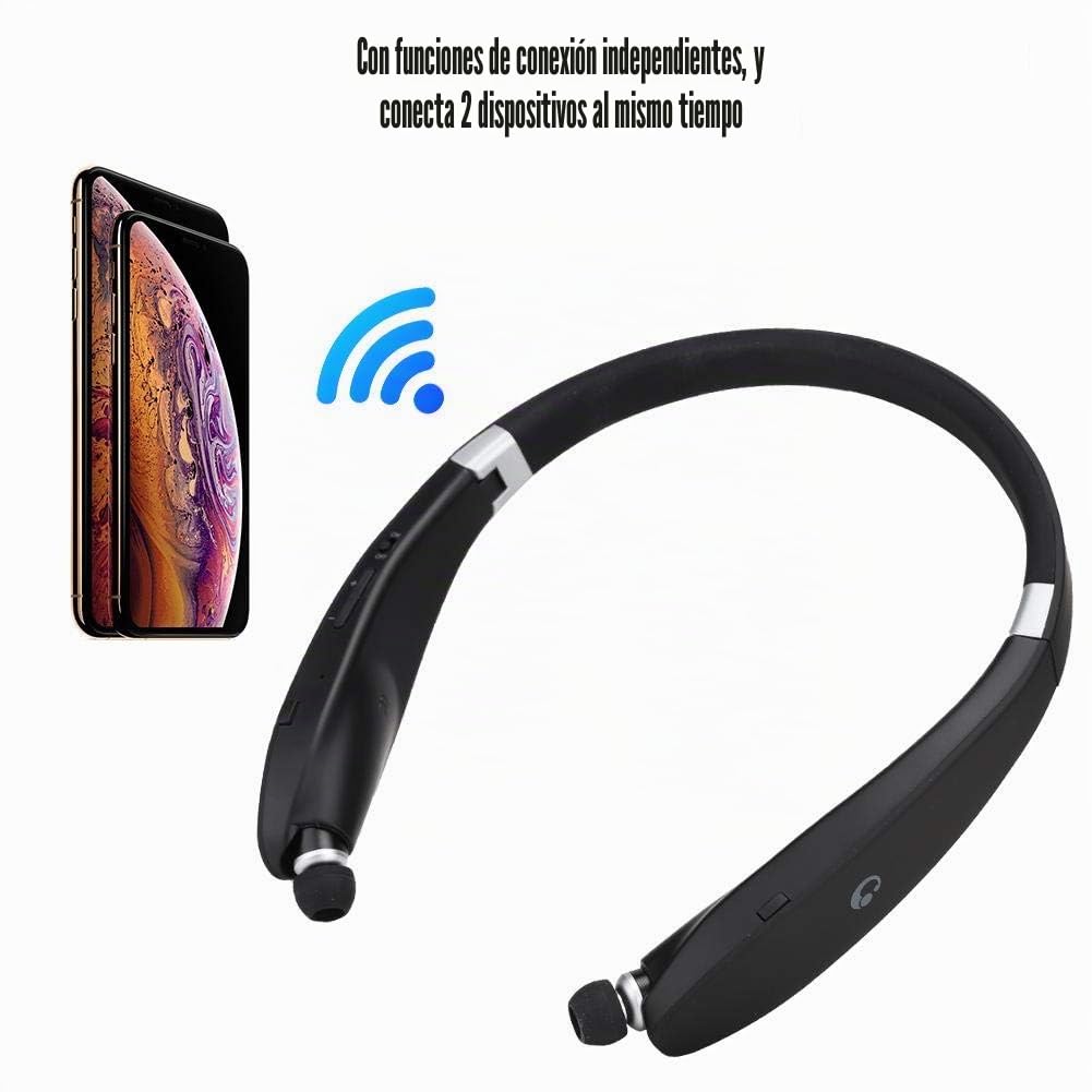 Tosuny SX-991 Auriculares Bluetooth Plegables de Cuello, Telescópicos e Inalámbricos Con Micrófono y Cancelación de Ruido (Negro)